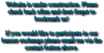 Website is under construction. Please check back often and dont forget to bookmark us! If you would like to participate in our banner exchange please email me via the contact button above.